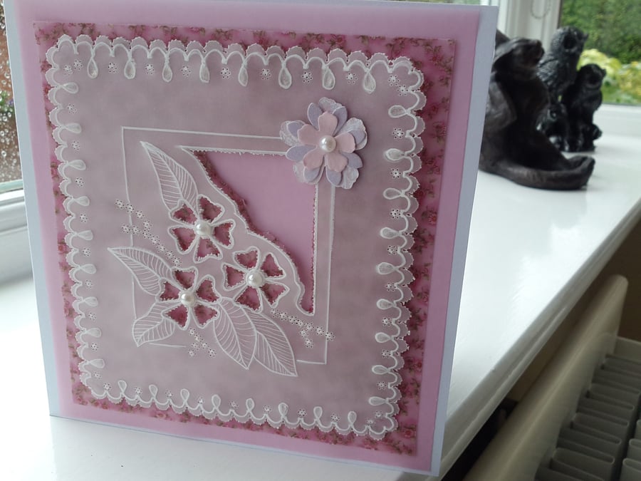 Pink flowers parchment card