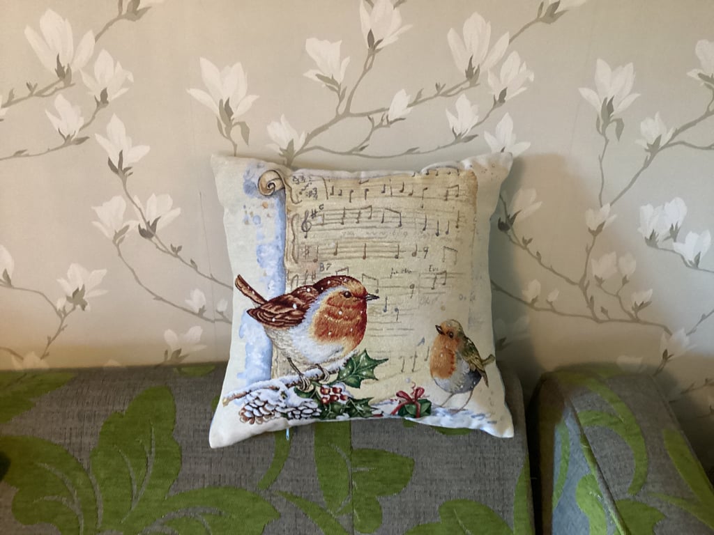 Christmas singing Robin cushion cover, robin, tapestry.
