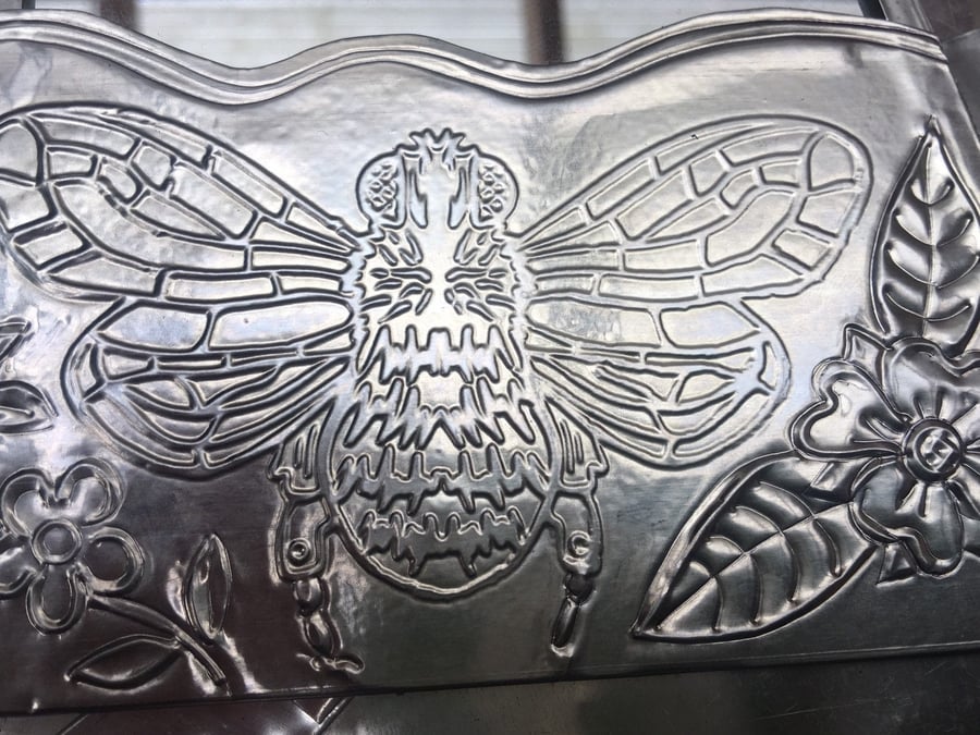 Bee mirror. Hanging pewter mirror with a bee design bathroom mirror silver color