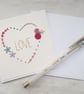 Love Heart Embroidered Card, Anniversary Keepsake Card, Wedding Keepsake Card 
