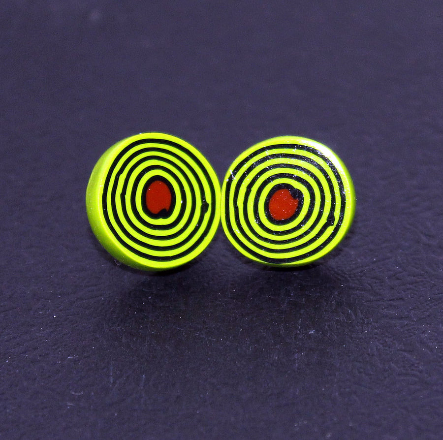 Modern Style Concentric Circles Hand Crafted Stud Earrings - Green, Black,Copper