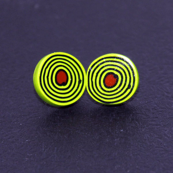 Modern Style Concentric Circles Hand Crafted Stud Earrings - Green, Black,Copper