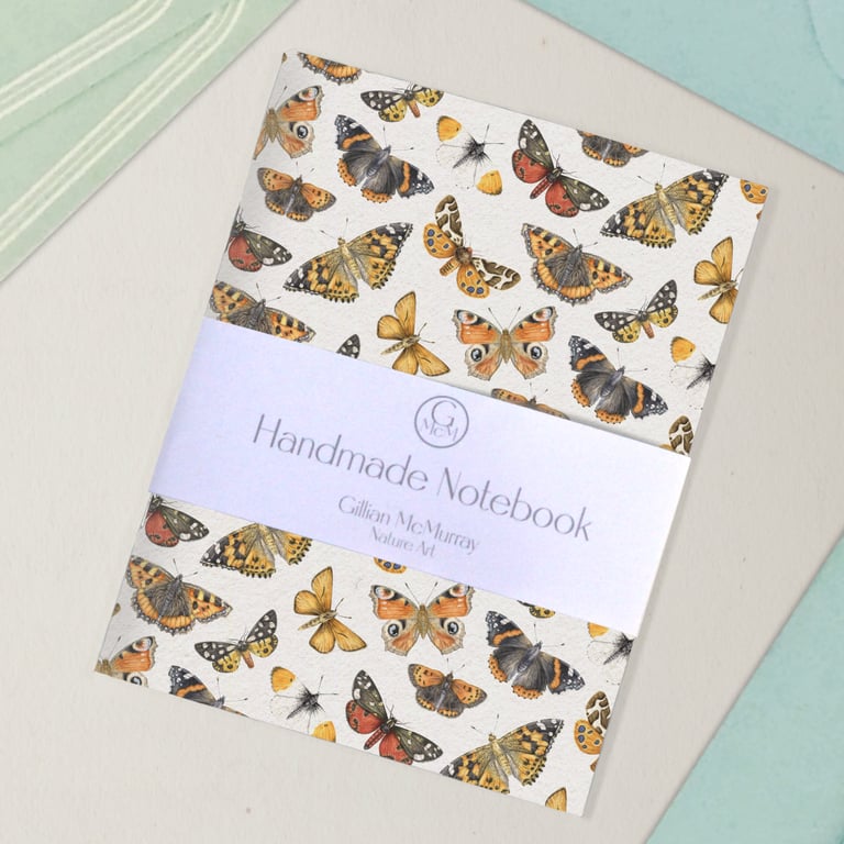 Handmade Notebook - Scattered Butterflies and Moths - Small Notepad or Journal