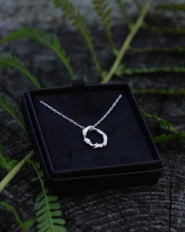 Organic Molten Recycled Fine Silver Circle Necklace - 18" chain