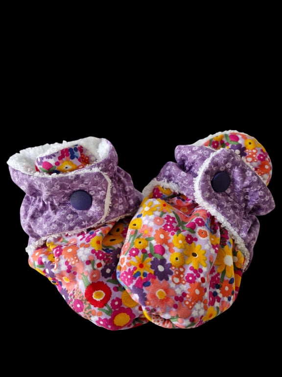 Unique handmade booties, for babies 3-6 months, cotton & bamboo terry towelling
