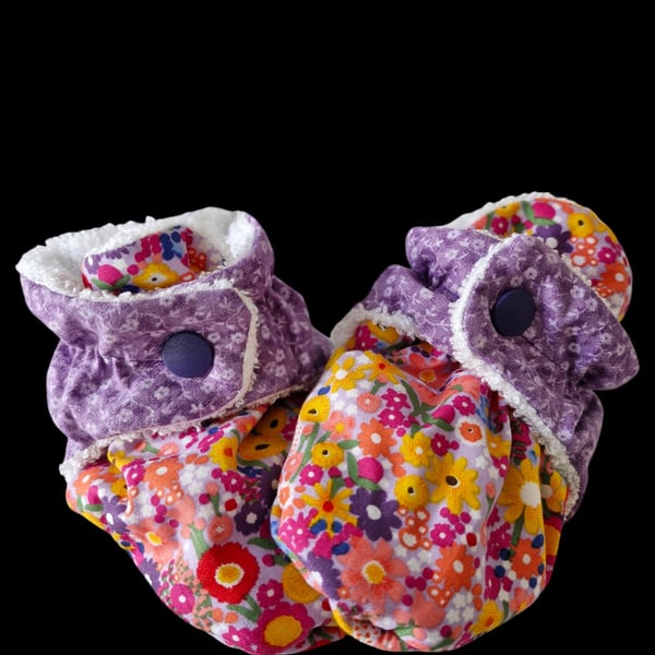 Unique handmade booties, for babies 3-6 months, cotton & bamboo terry towelling