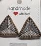 Handwoven 3D Triangle Stud Earrings - Beaded Geometric Earrings - Vanilla - Image 9