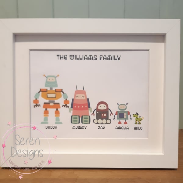 Retro Robot Family Print