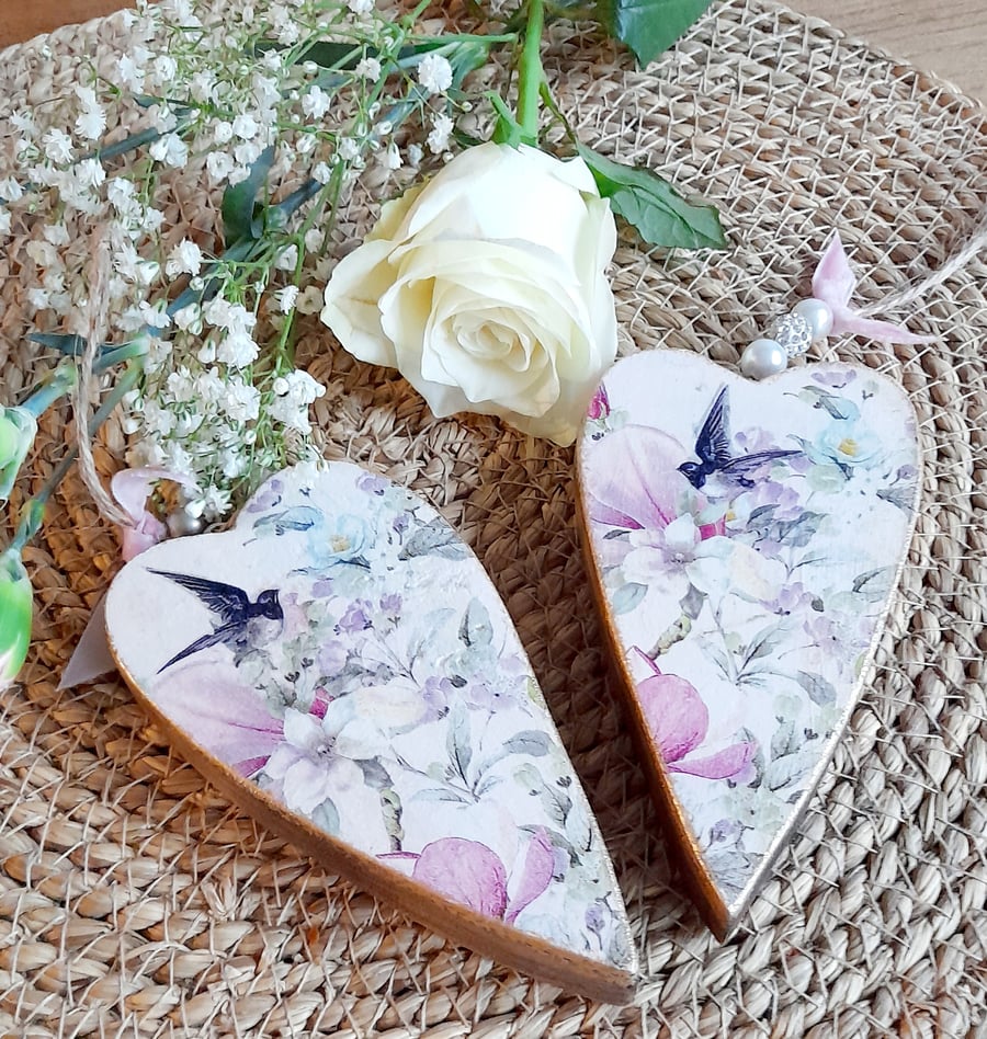 Handcrafted Wooden Heart Floral Shabby Chic