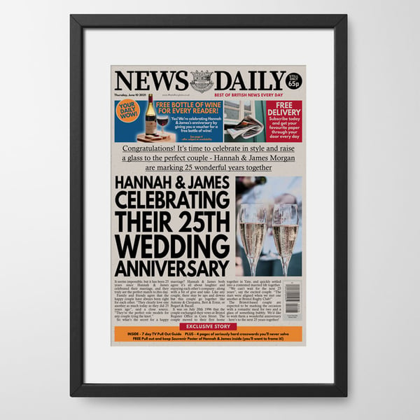 Personalised Anniversary Gift Newspaper, for any year