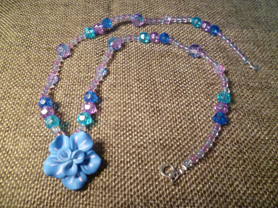 Blue Flower Fimo Necklace