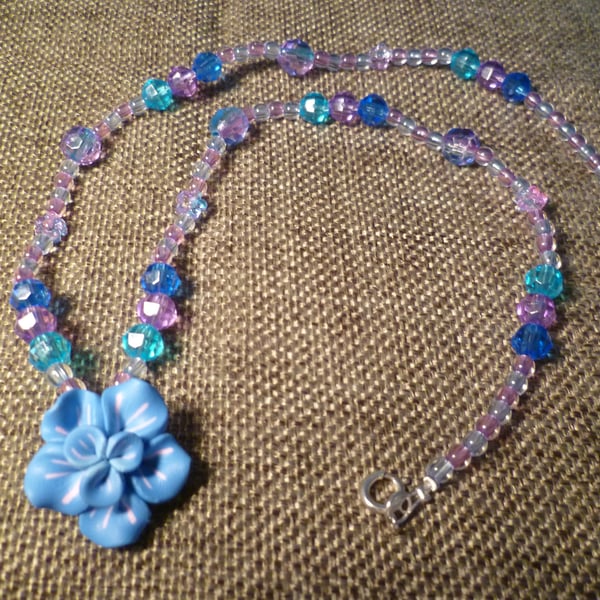 Blue Flower Fimo Necklace