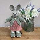Hand Knitted Rabbit in pink textured dress