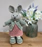 Hand Knitted Rabbit in pink textured dress