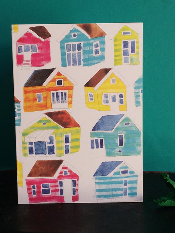 Sunny Beach Huts Card by Jo Brown
