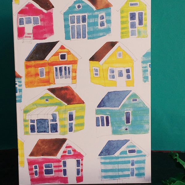 Sunny Beach Huts Card by Jo Brown
