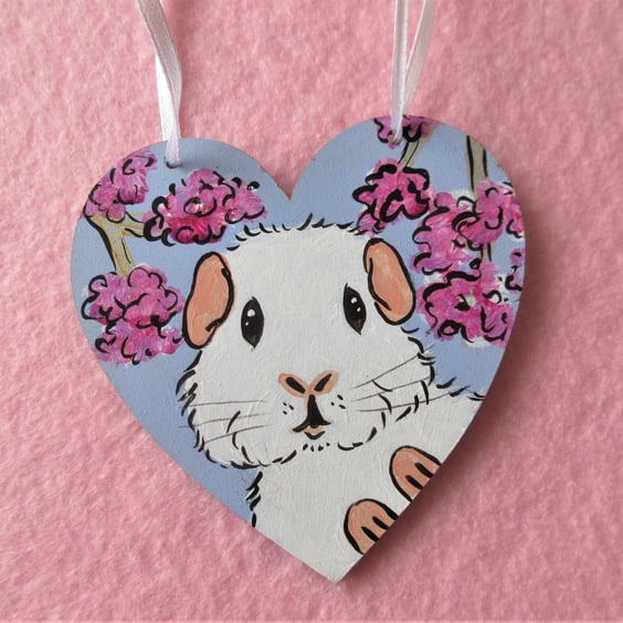 Cherry Blossom and Guinea Pig Hanging Heart Home Decoration