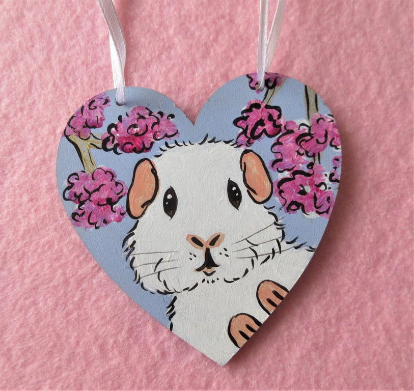 Cherry Blossom and Guinea Pig Hanging Heart Home Decoration