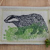 Reserved for Helen - Badger - screen printed hanger - green stitching