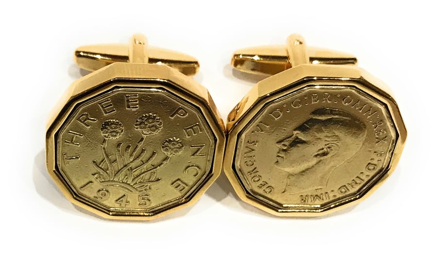 1945 Threepence Coin Cufflinks Mens 79th Birthday Gift Present Anniversary