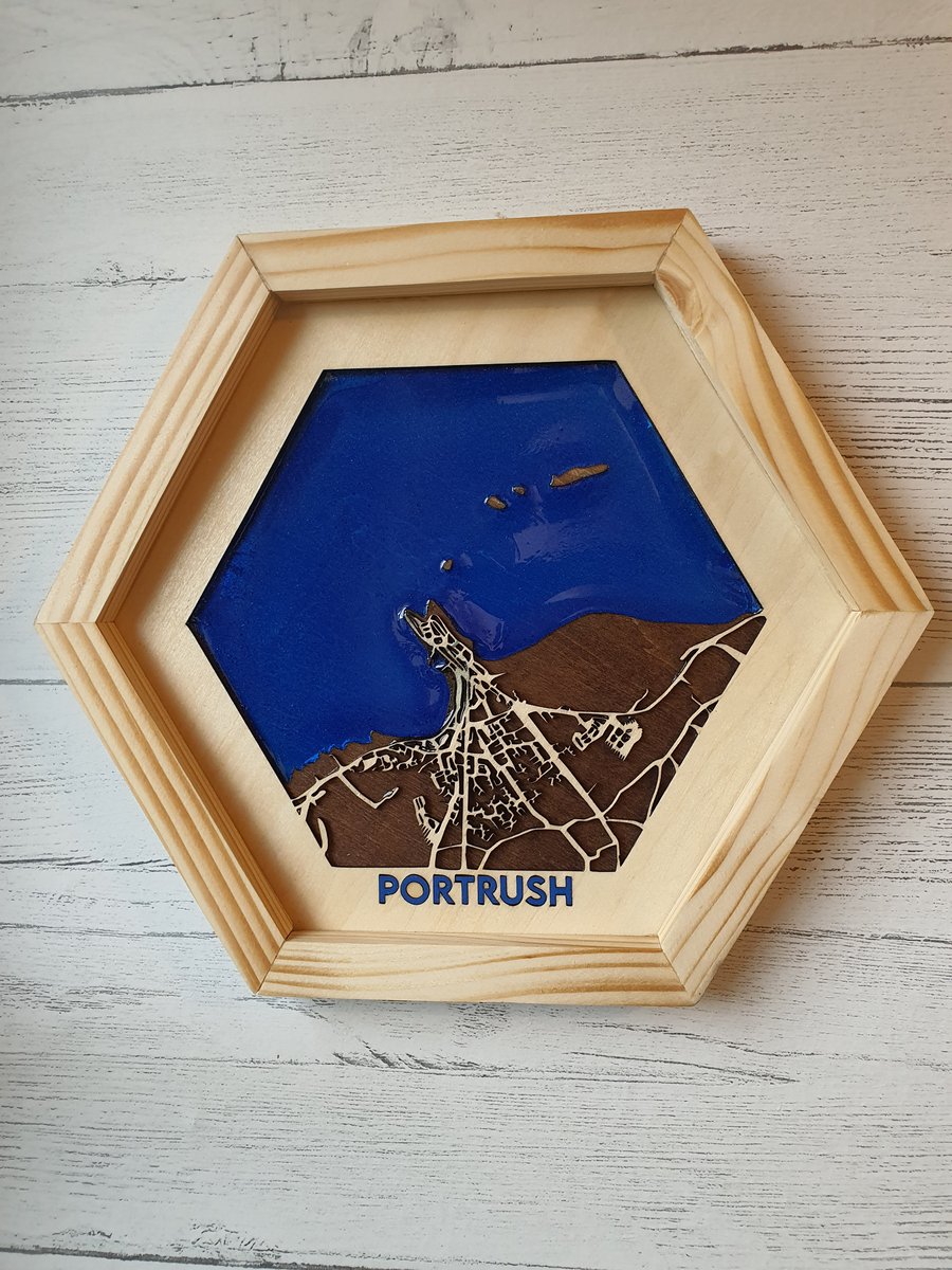 Wooden Epoxy Map of Portrush