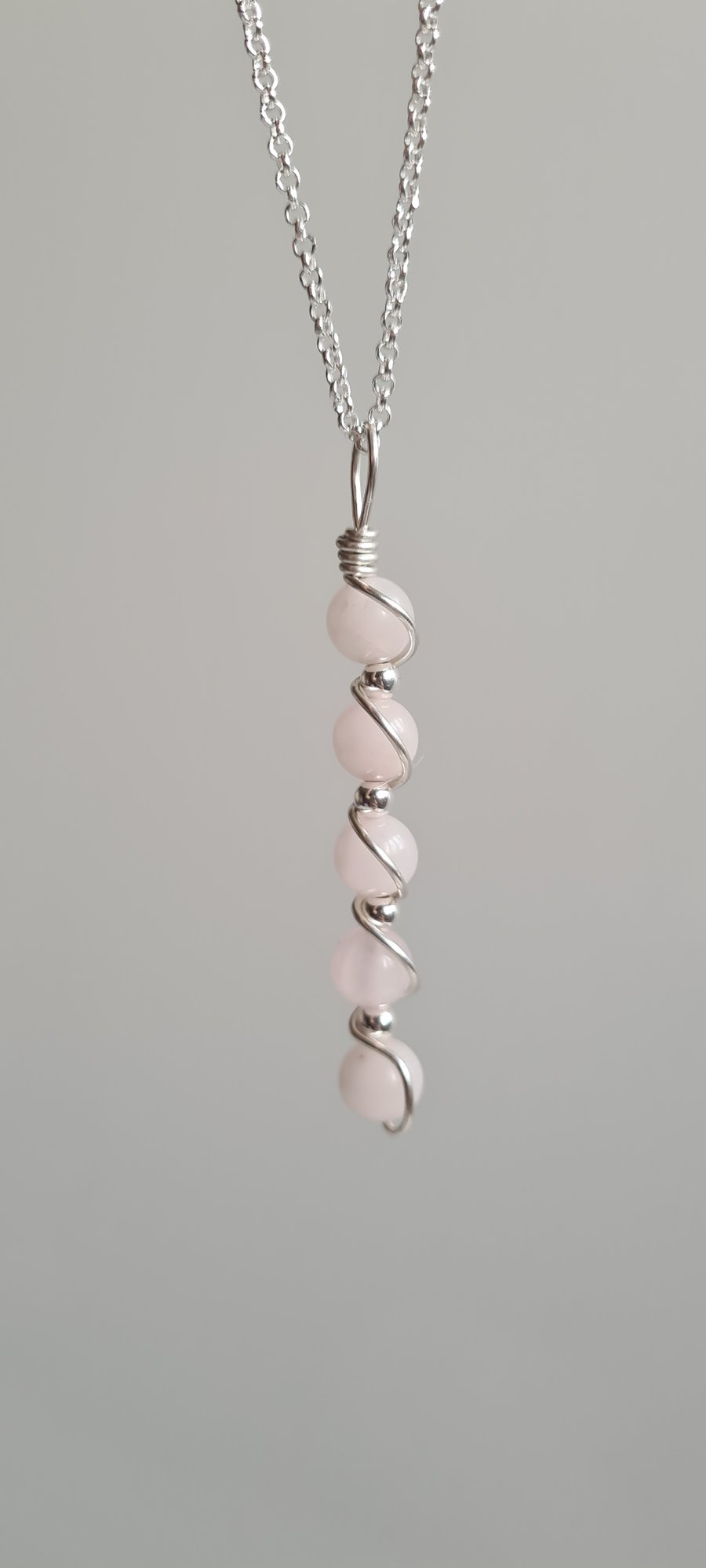 Natural Pink Rose Quartz & 925 Silver Necklace Pendant Gift Crystal Jewellery 