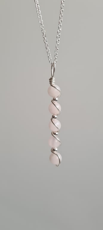 Natural Pink Rose Quartz & 925 Silver Necklace Pendant Gift Crystal Jewellery 