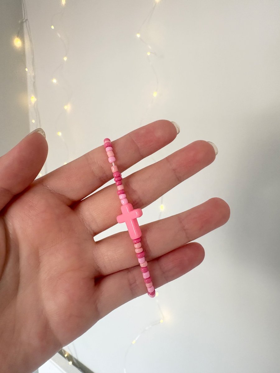 Pink Cross Seed Beaded Bracelet