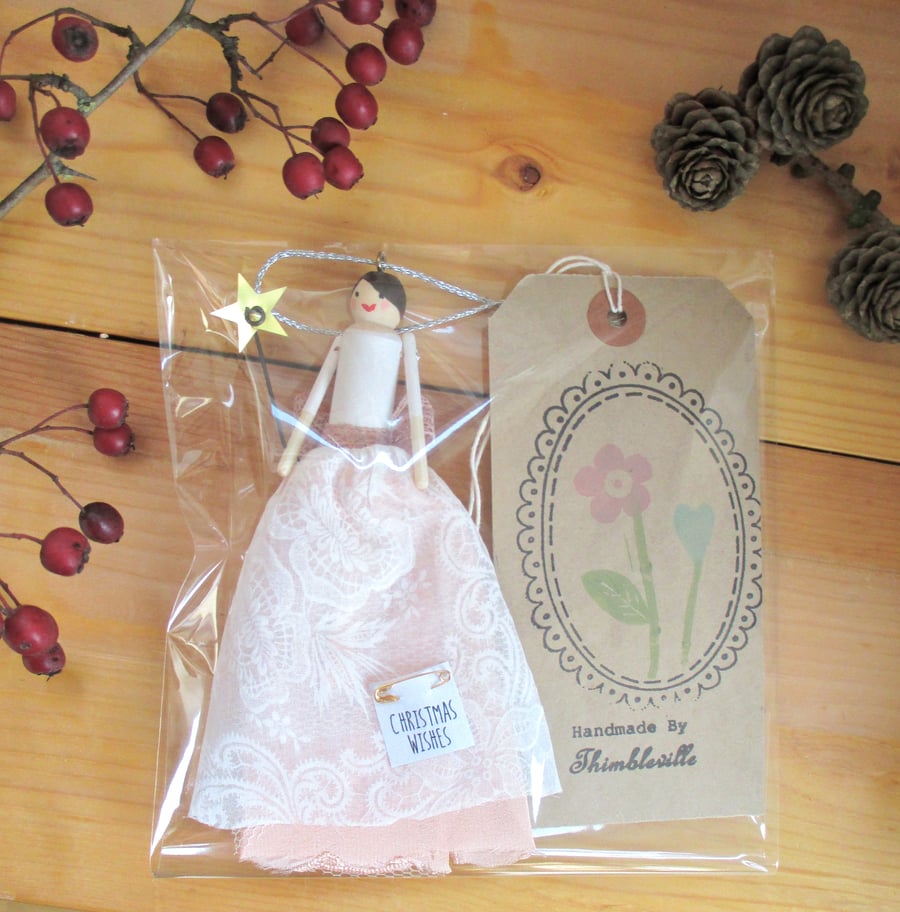 Christmas Vintage Fabric wooden Fairy Decoration