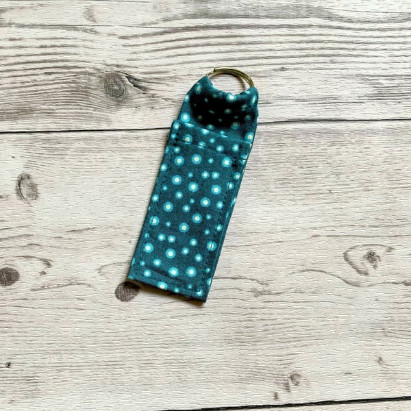 Spotty lip balm cotton fabric keyring, keychain, lipstick holder.