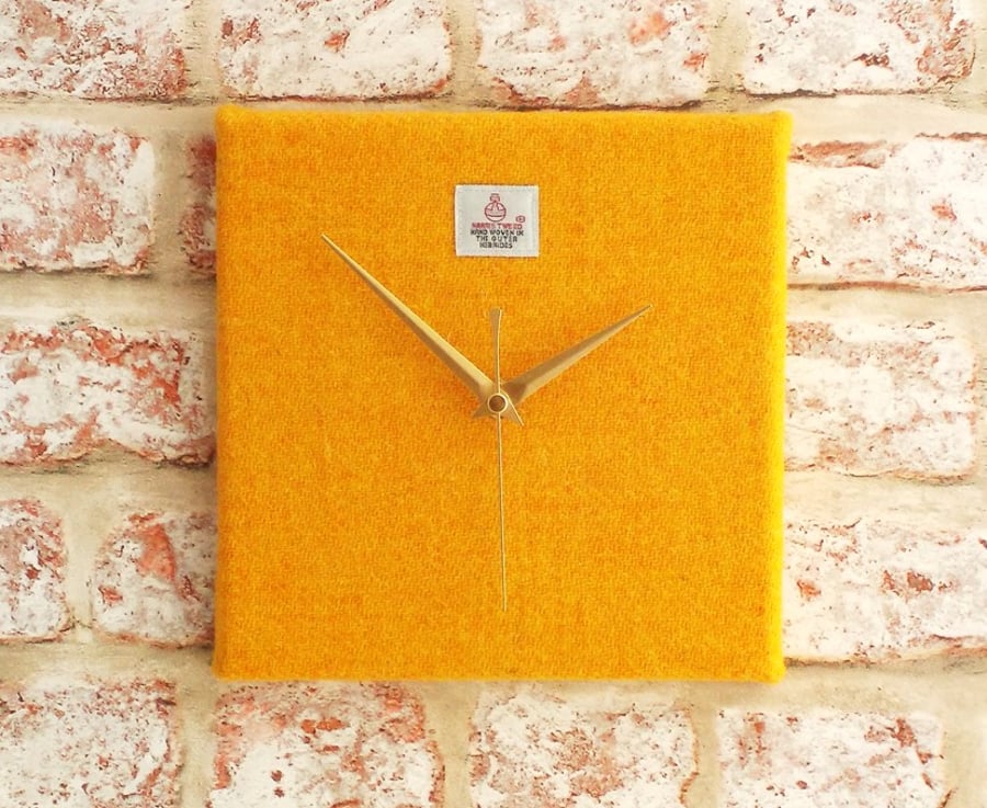 Harris Tweed square clock sunny yellow wool fabric clock golden wedding