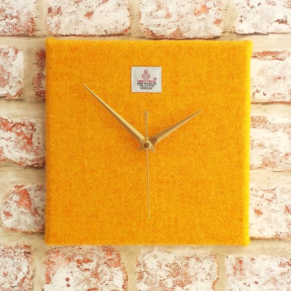 Harris Tweed square clock sunny yellow wool fabric clock golden wedding
