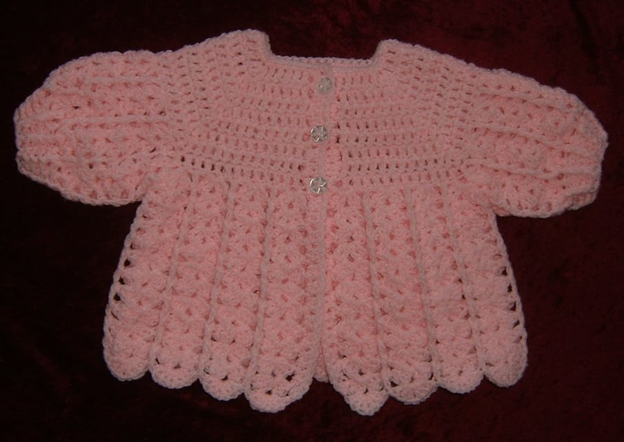 SALE BARGAIN Baby's crocheted pink matinee coat ref 494104
