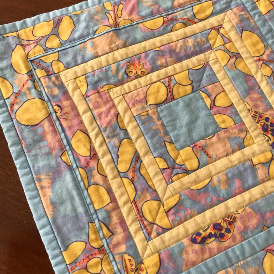 Camille quilted textile table topper blue yellow