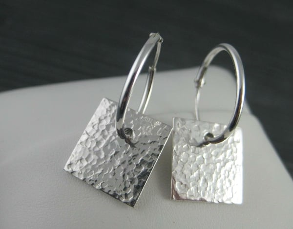 Sterling Silver Hammered Textured Square Earrings - Handmade By CMcB Jewellery