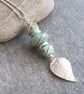 Silver and turquoise glass leaf pendant, Nature themed gift - Image 1