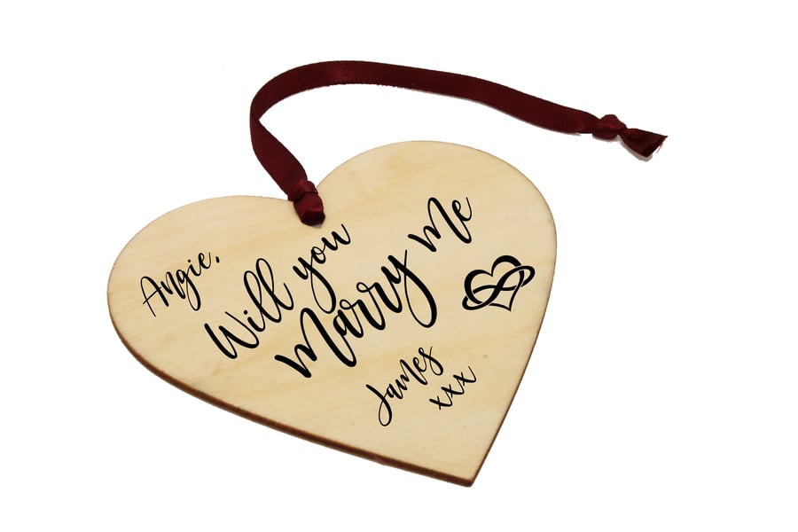 Personalised Wooden Proposal Heart - 'Will You Marry Me?' 