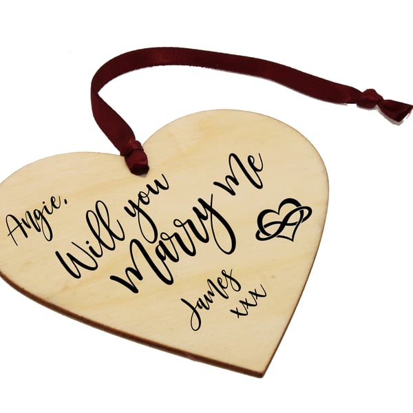 Personalised Wooden Proposal Heart - 'Will You Marry Me?' 