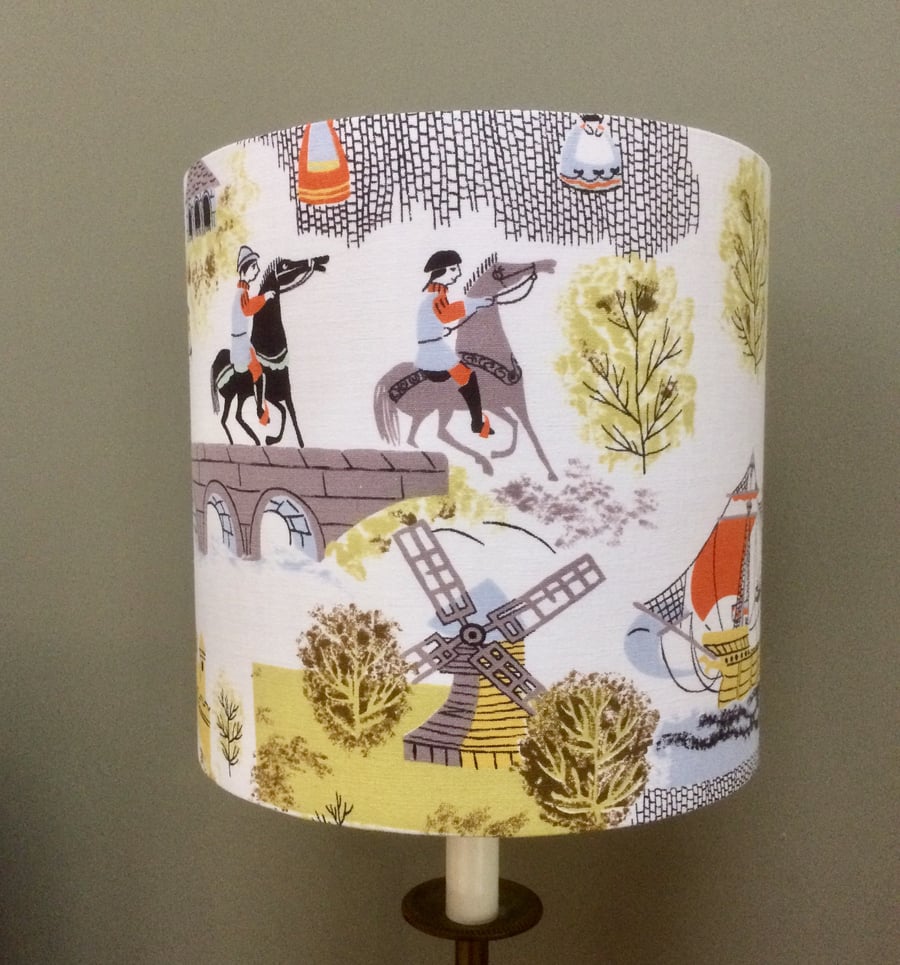 Fun 50s 60s Castle , Ships, Windmill , Horses  Vintage Fabric Lampshade option