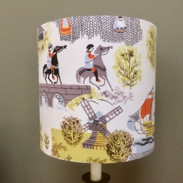 Fun 50s 60s Castle , Ships, Windmill , Horses  Vintage Fabric Lampshade option