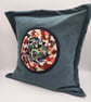 Teal envelope cushion cover, colourful circular centre.  - Image 2