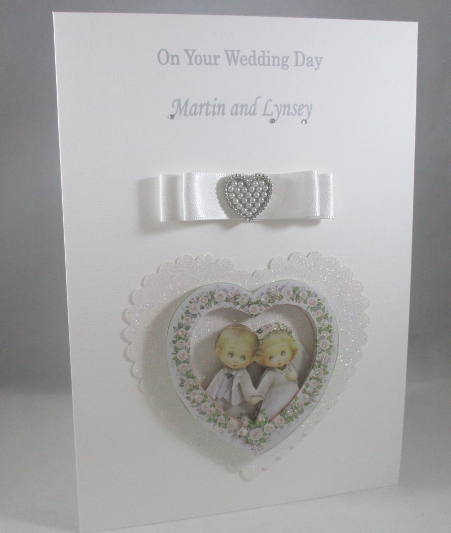 Decoupage Cute Bride and Groom Couple Wedding Card, 3D, Personalised