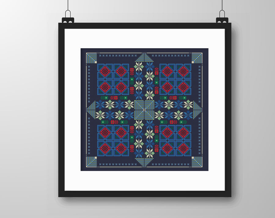 048 - Cross Stitch pattern Folk Art Tiles Sampler - Traditional
