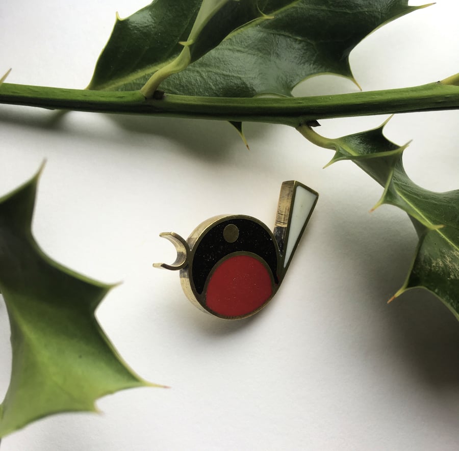 Sale Christmas robin brooch pin. handmade in resin and metal