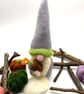 Handmade Needle-Felted Autumn Gardening Gonk Grey Coat & Hat Holding Flower Pot - Image 4