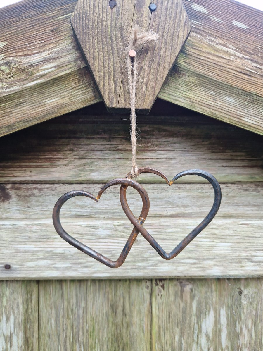 Rustic Hanging Hearts Weathered Tree Hanger Rustic  Garden Wall Decor