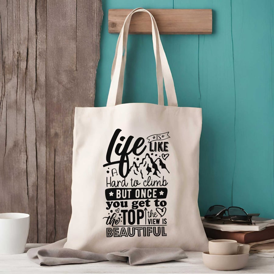 Life Is Like A Mountain Tote Bag - Mountains Tote Bag - Climber