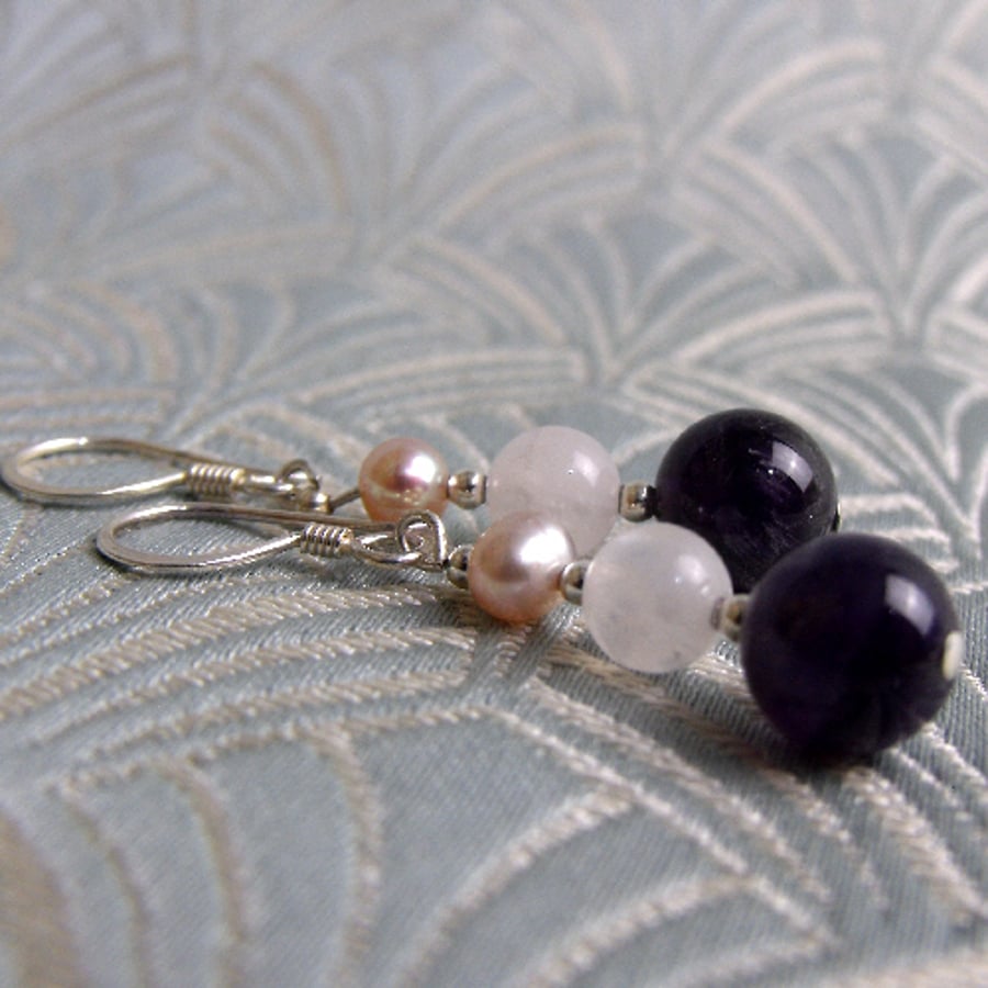 Short Dangle Semi-precious Stone Earrings, Handmade Dangle Earrings CC59