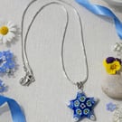 Murano Glass Star Necklace Blue Millefiori Pendant on Silver Chain