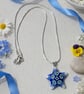 Murano Glass Star Necklace Blue Millefiori Pendant on Silver Chain